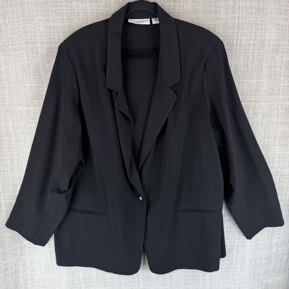 Sag Harbor Blazer Womens 24W Black Collared Stretch Mid-Length Relaxed